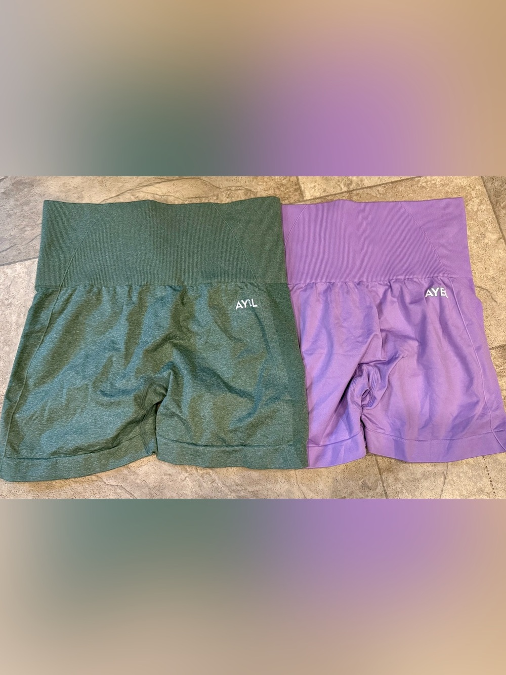 ABYL empower seamless shorts forest green and purple